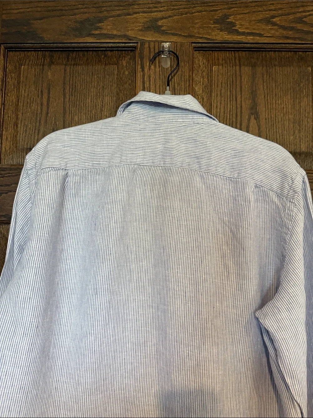 J. Crew Irish Linen by Baird McNutt Light Blue Pinstripe Button-Up Shirt Large